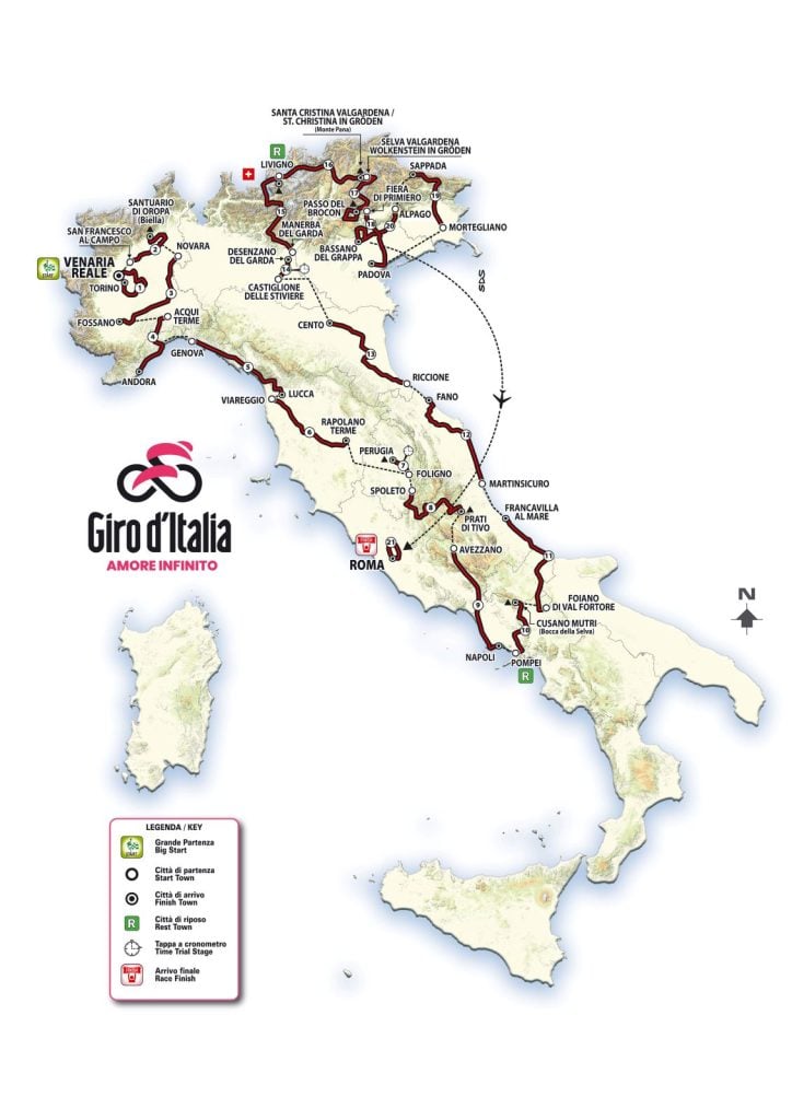 Giro d'Italia 2024, la cartina con il percorso. Photo Credits: LaPresse