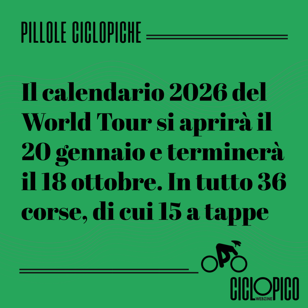 Squadre World Tour 2026: sono 56 gli italiani sui 522 ciclisti del più prestigioso circuito UCI 3 Calendario World Tour 2026. Saranno in totale 36 le corse in programma